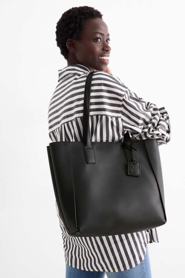 Femei - Geantă shopper mare - imitație de piele - negru