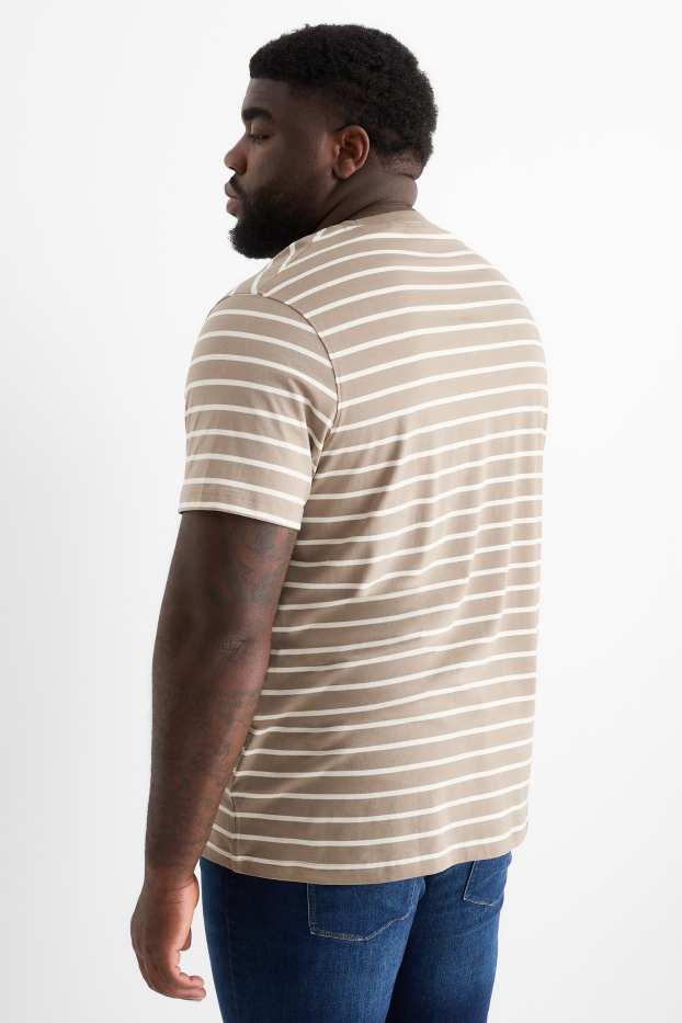 Bărbați - Tricou - regular fit - cu dungi - taupe