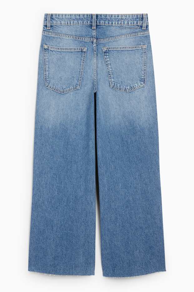 Femei - Crop wide leg jeans - talie medie - denim-albastru