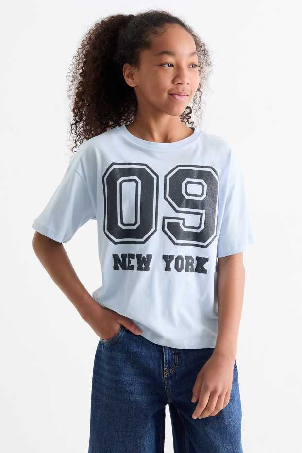Copii - Fete - New York - tricou cu mânecă scurtă - aspect lucios - albastru deschis