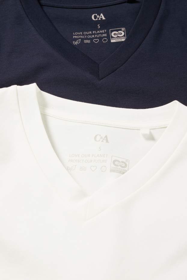 Femei - Multipack 2 buc. - tricou cu decolteu în V - alb / albastru