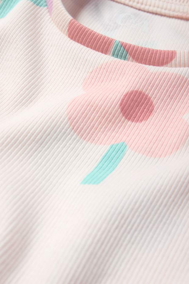 Copii - Fete - Floare - pijama - reiat - 2 piese - roz
