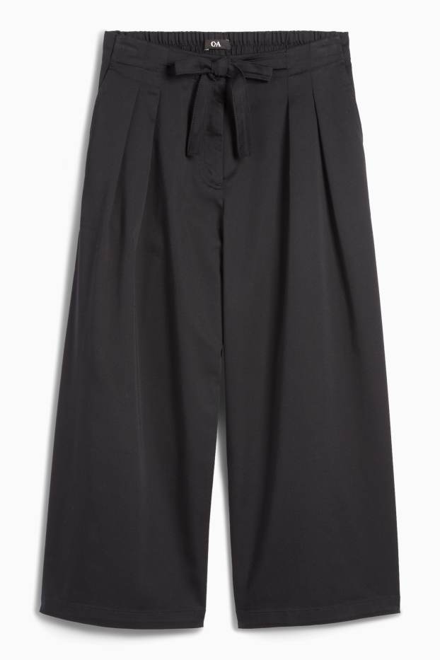 Femei - Pantaloni de stofă - talie înaltă - wide leg - negru