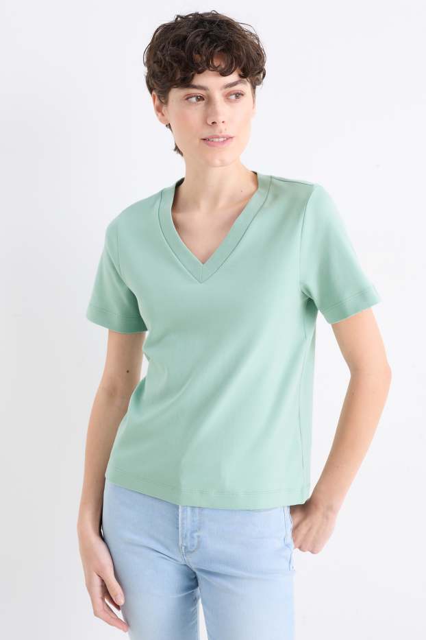 Femei - Multipack 2 buc. - tricou cu decolteu în V - alb / turcoaz