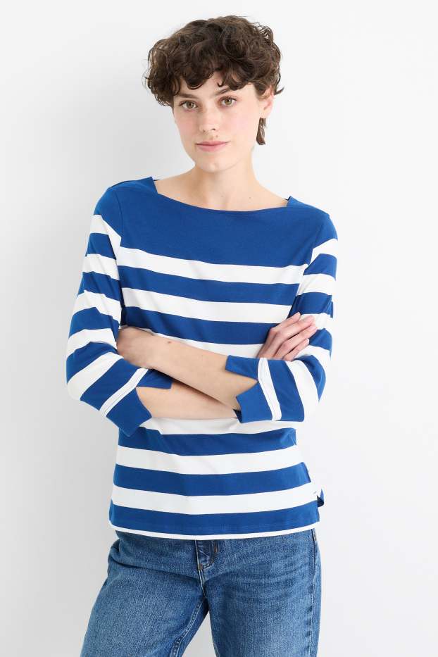 Femei - Tricou cu mânecă lungă - cu dungi - albastru / alb