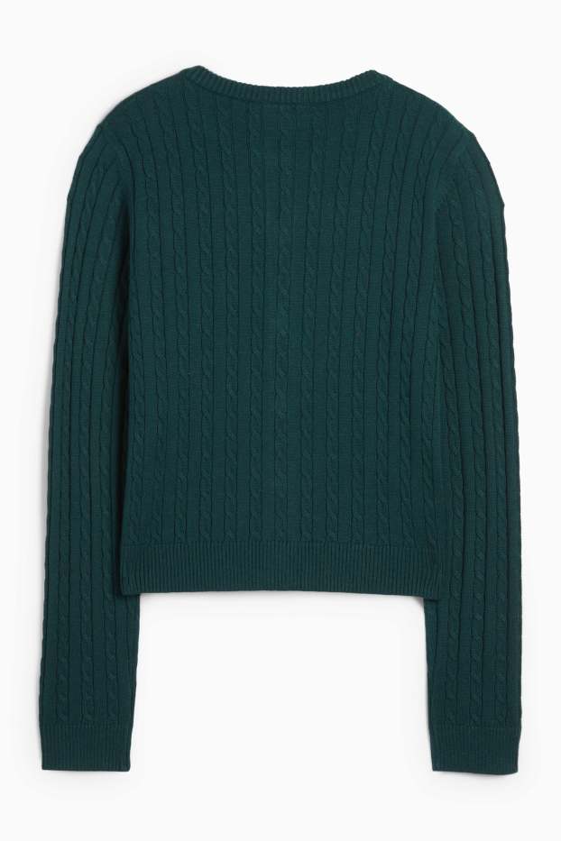 Damen - Strickjacke - Zopfmuster - dunkelgrün