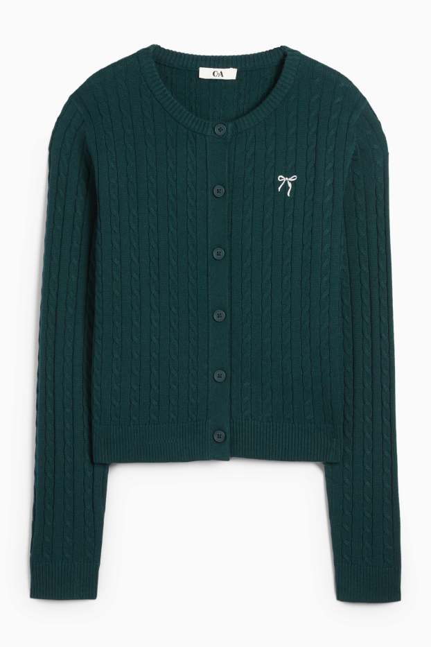 Damen - Strickjacke - Zopfmuster - dunkelgrün