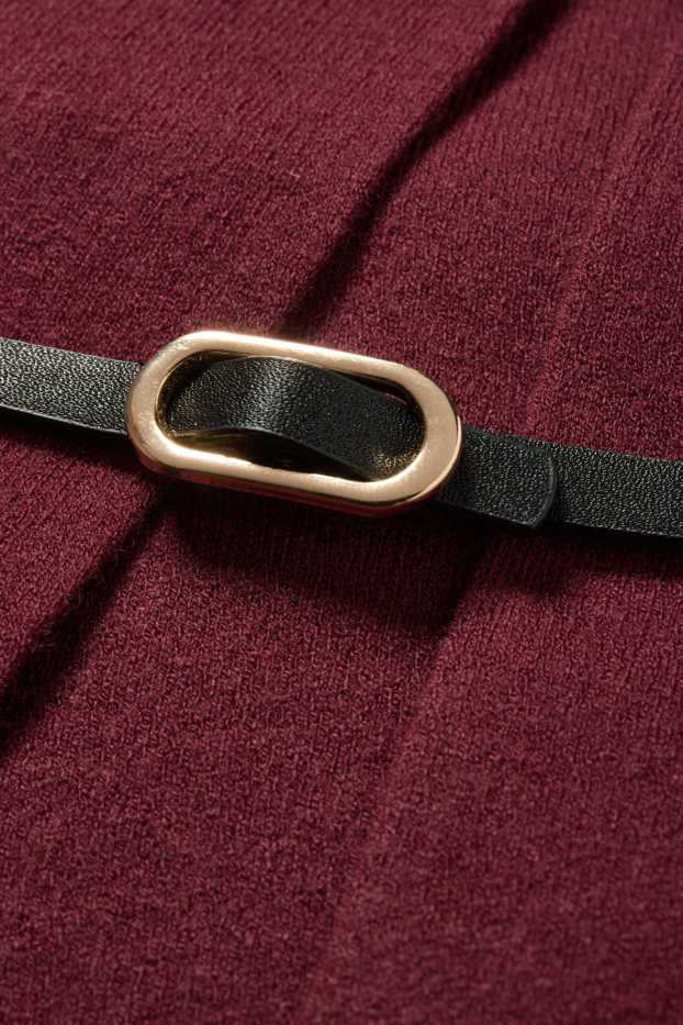 Femei - Cardigan tricotat cu curea - vișiniu