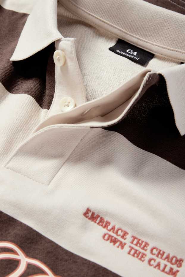 Bărbați - Tricou polo - cu dungi - maro închis