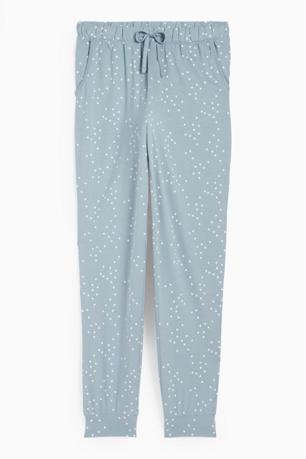 Damen - Pyjamahose - gepunktet - türkis