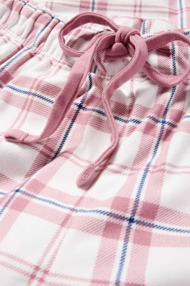 Femei - Pantaloni de pijama din flanel - în carouri - alb / roz