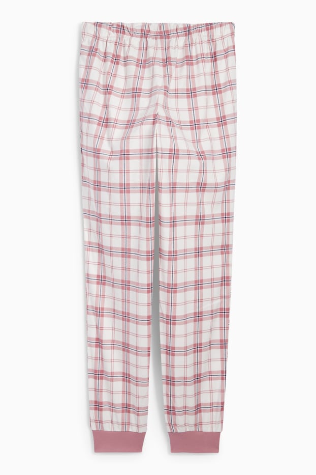 Femei - Pantaloni de pijama din flanel - în carouri - alb / roz