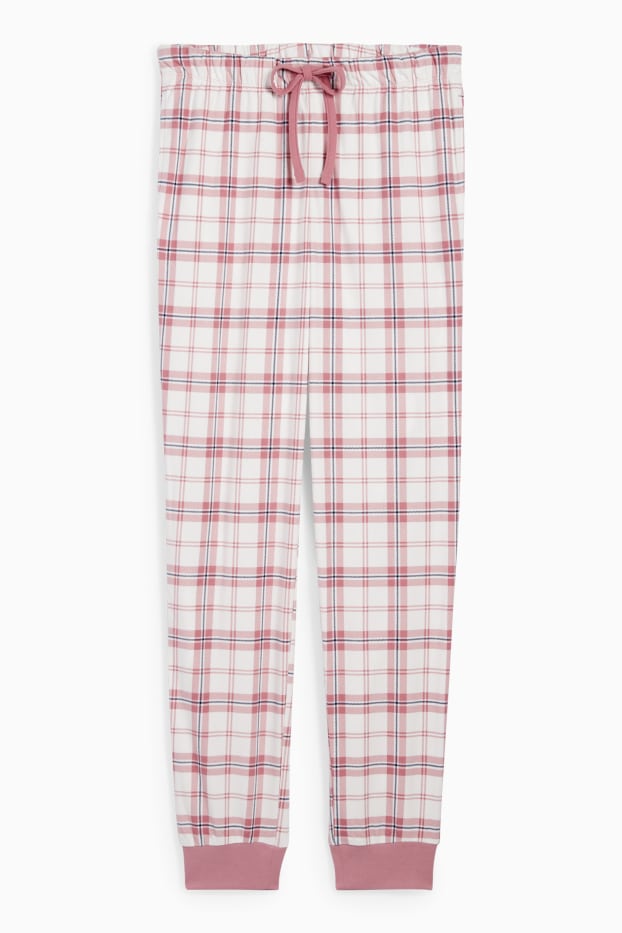 Femei - Pantaloni de pijama din flanel - în carouri - alb / roz