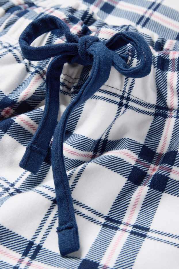 Femei - Pantaloni de pijama din flanel - în carouri - albastru închis / alb