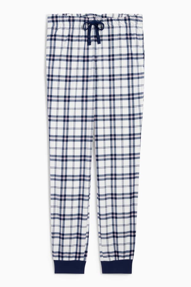 Femei - Pantaloni de pijama din flanel - în carouri - albastru închis / alb