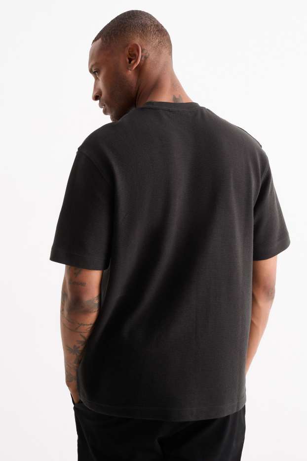 Bărbați - Tricou - relaxed fit - reiat - negru