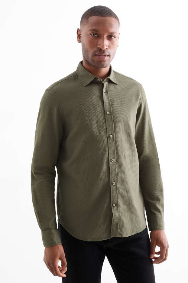 Bărbați - Cămașă - regular fit - guler Kent - structurată - verde