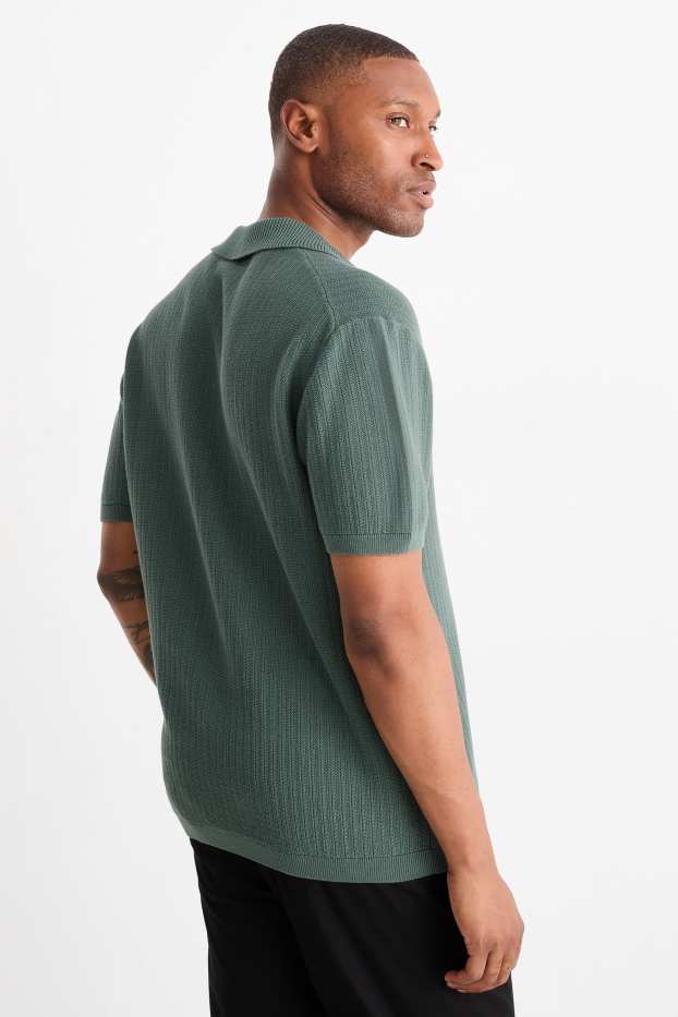 Bărbați - Tricou polo tricotat - relaxed fit - structurat - verde