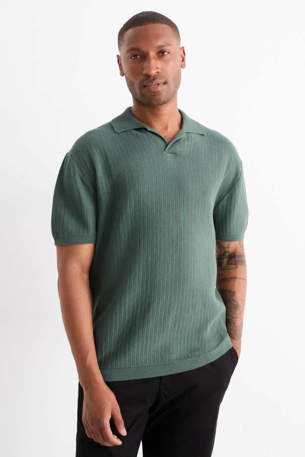 Bărbați - Tricou polo tricotat - relaxed fit - structurat - verde