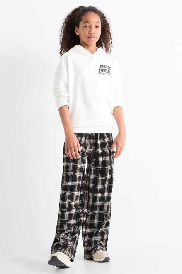 Copii - Fete - Pantaloni de stofă - în carouri - negru