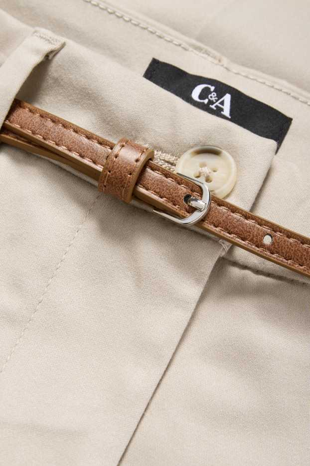 Femei - Pantaloni de stofă cu curea - talie înaltă - wide leg - bej