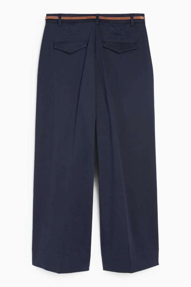 Femei - Pantaloni de stofă cu curea - talie înaltă - wide leg - albastru închis