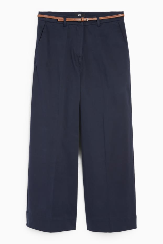 Femei - Pantaloni de stofă cu curea - talie înaltă - wide leg - albastru închis