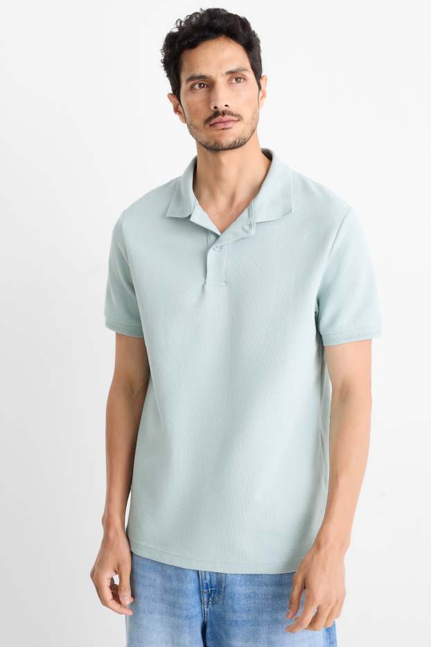 Bărbați - Tricou polo din tricot - regular fit - structurat - albastru deschis