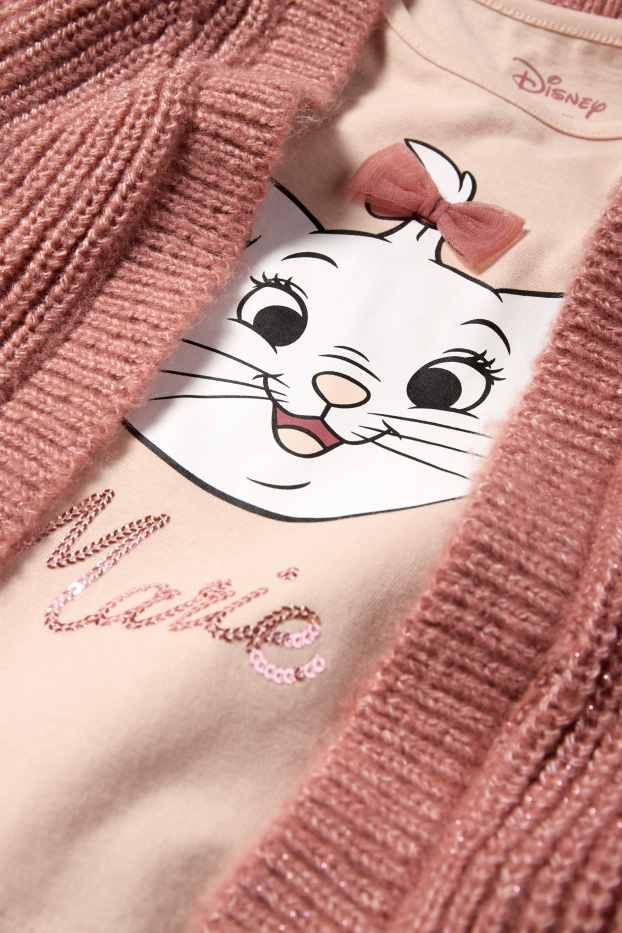Children Girls - Aristocats - set - long sleeve top and cardigan - 2 piece - dark rose