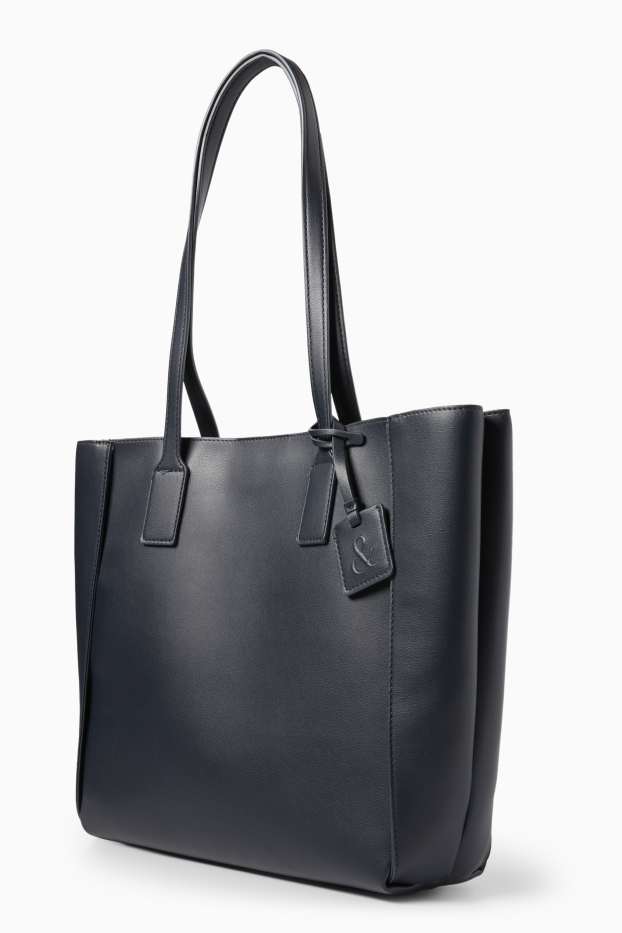 Femei - Geantă shopper mare - imitație de piele - albastru închis