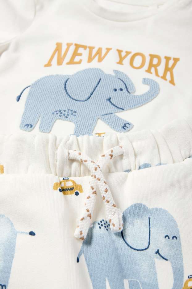 Bebeluși - băieți - Elefant - compleu bebeluși - 3 piese - alb / albastru