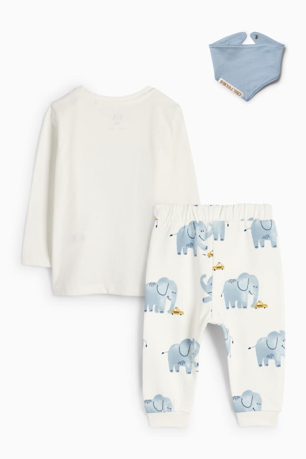 Bebeluși - băieți - Elefant - compleu bebeluși - 3 piese - alb / albastru