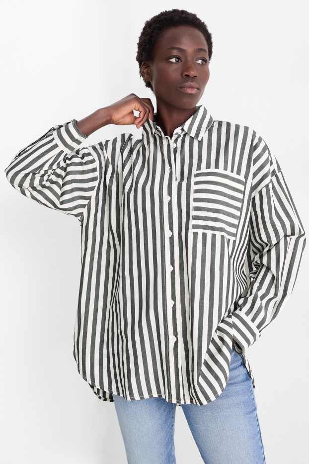 Women - Blouse - striped - white / black