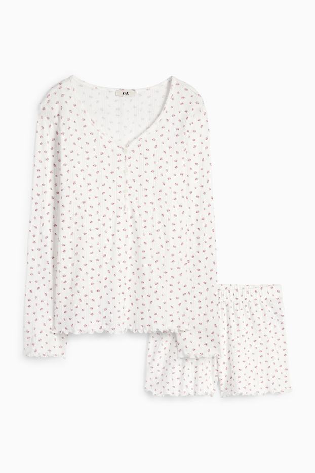 Femei - Pijama - cu flori - alb