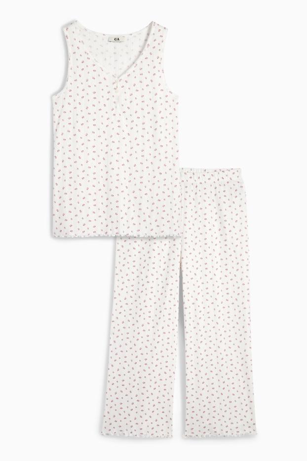 Femei - Pijama - cu flori - alb