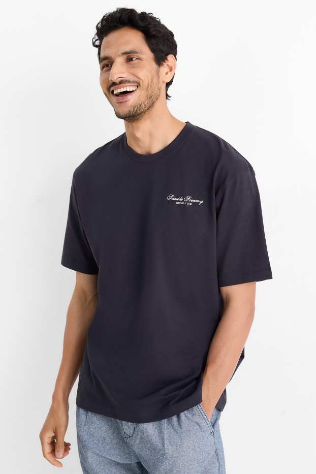 Hommes - T-shirt - relaxed fit - bleu foncé