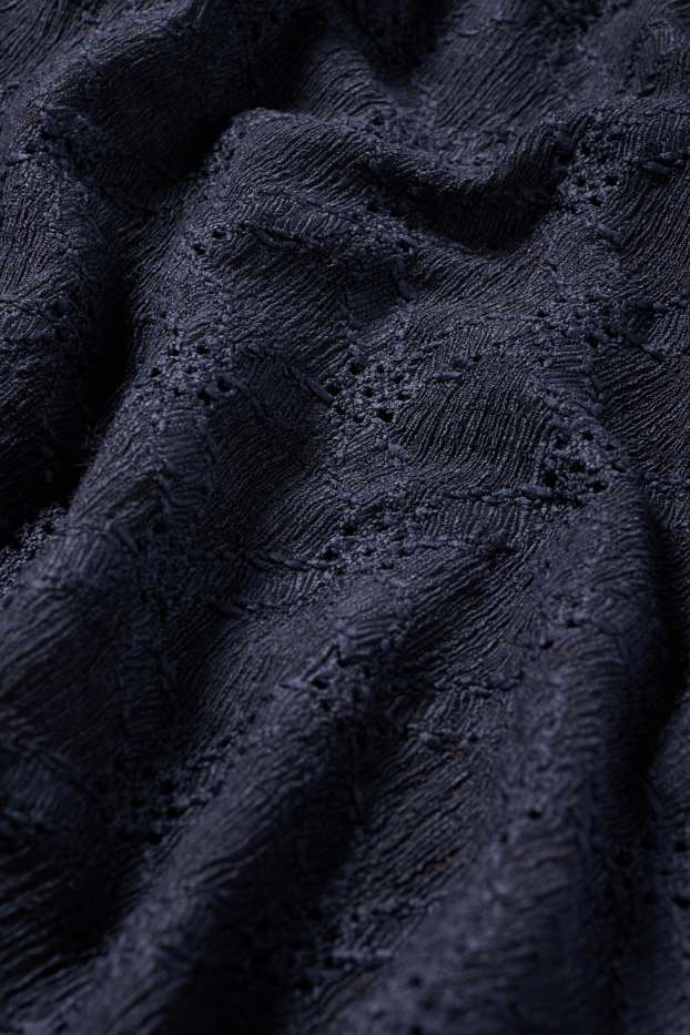 Femei - Rochie fit & flare - broderie englezească - cu fronseuri - albastru închis