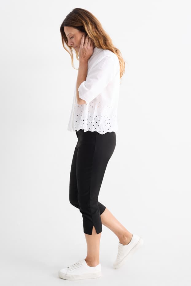 Femei - Pantaloni capri cu curea - talie medie - slim fit - negru