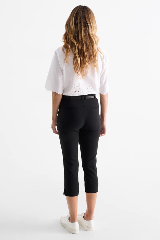 Femei - Pantaloni capri cu curea - talie medie - slim fit - negru