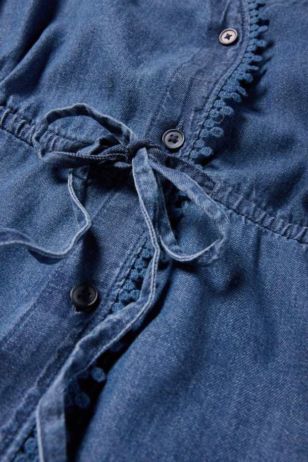Femei - Rochie din denim cu decolteu în V - albastru închis