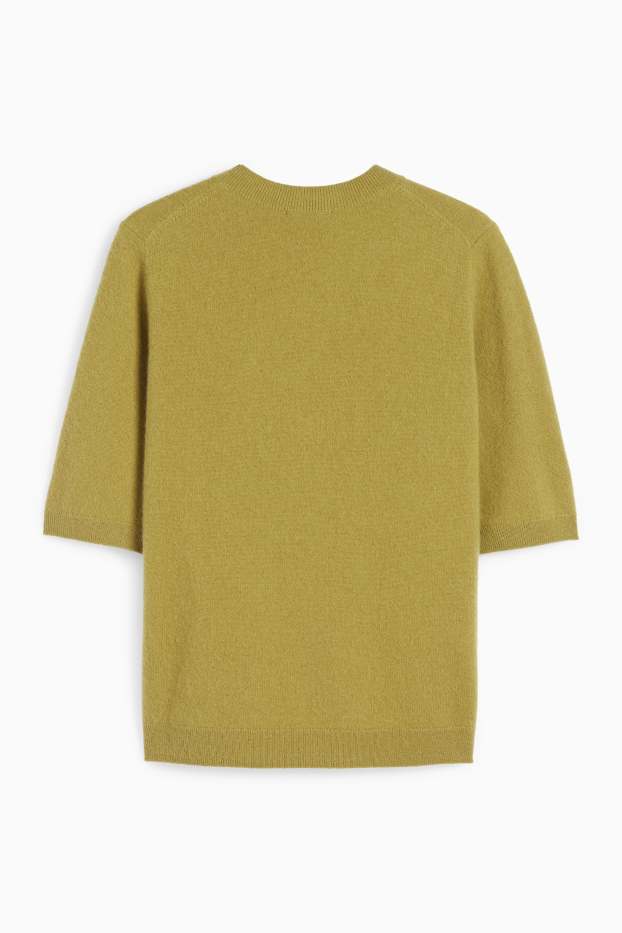 Femei - Pulover tricotat din cașmir - mânecă scurtă - verde