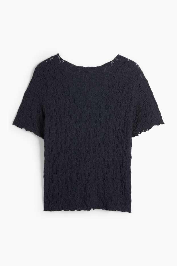 Dames - T-shirt - regular fit - met structuur - donkerblauw