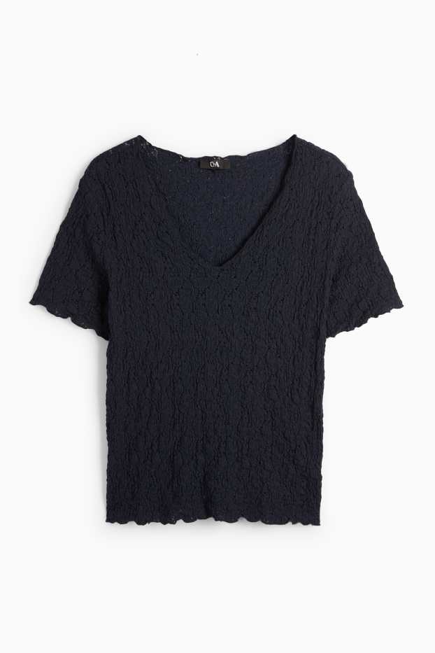 Dames - T-shirt - regular fit - met structuur - donkerblauw
