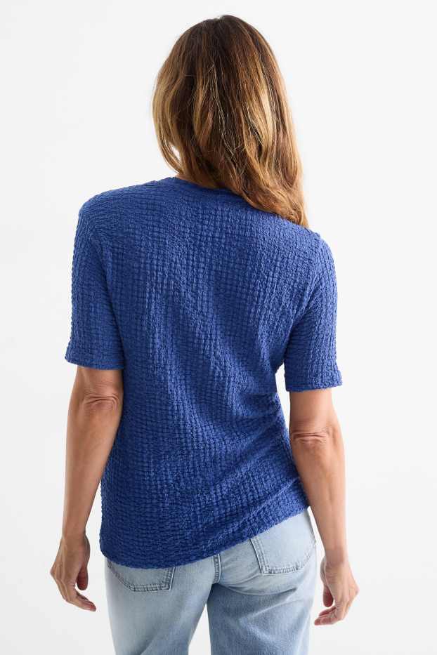 Dames - T-shirt - regular fit - met structuur - donkerblauw