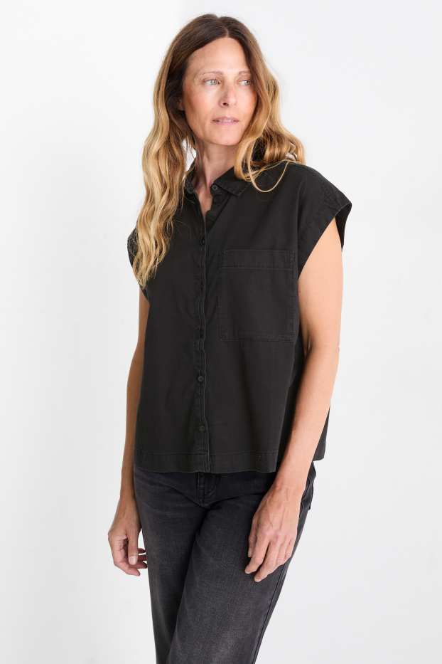 Femei - Bluză fără mâneci din denim - negru