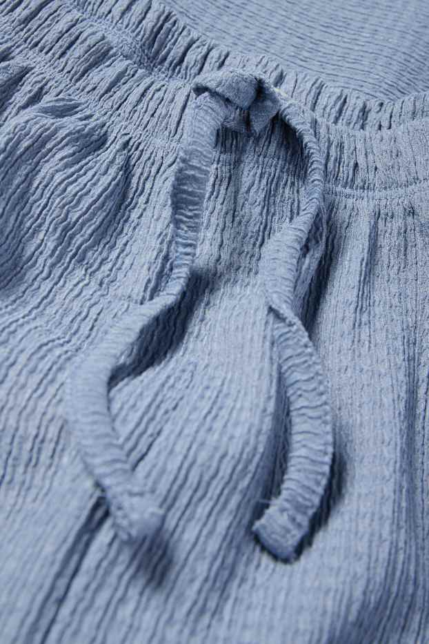 Women - Jersey trousers - mid-rise waist - wide leg - textured - blue