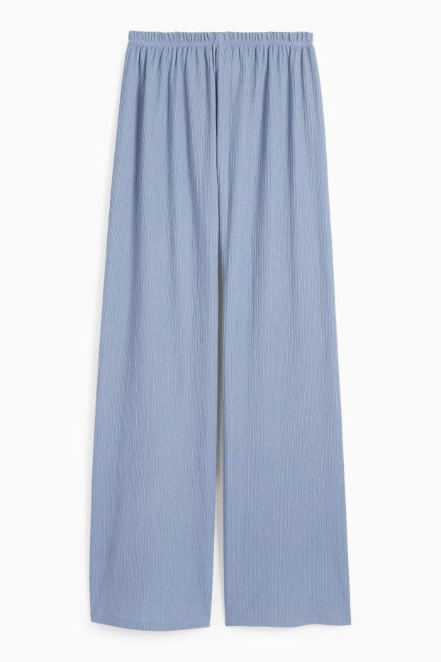 Women - Jersey trousers - mid-rise waist - wide leg - textured - blue