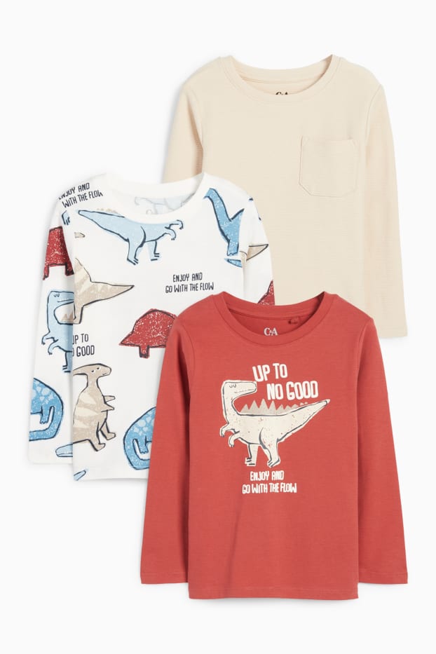 Copii - Băieți - Multipack 3 buc. - dinozaur - tricou cu mânecă lungă - portocaliu închis
