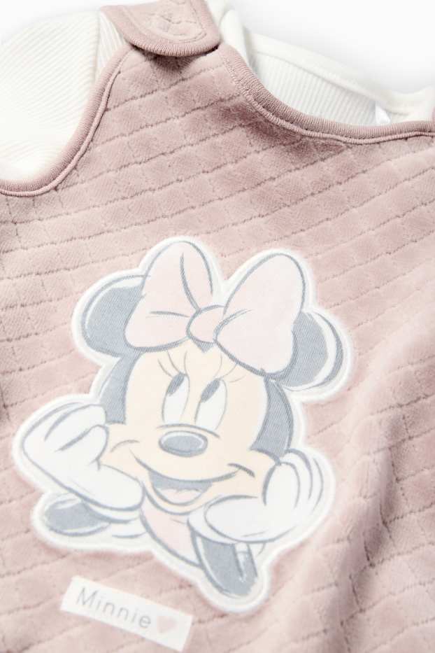 Bebeluși - fete - Minnie Mouse - set salopetă - 2 piese - alb / roz