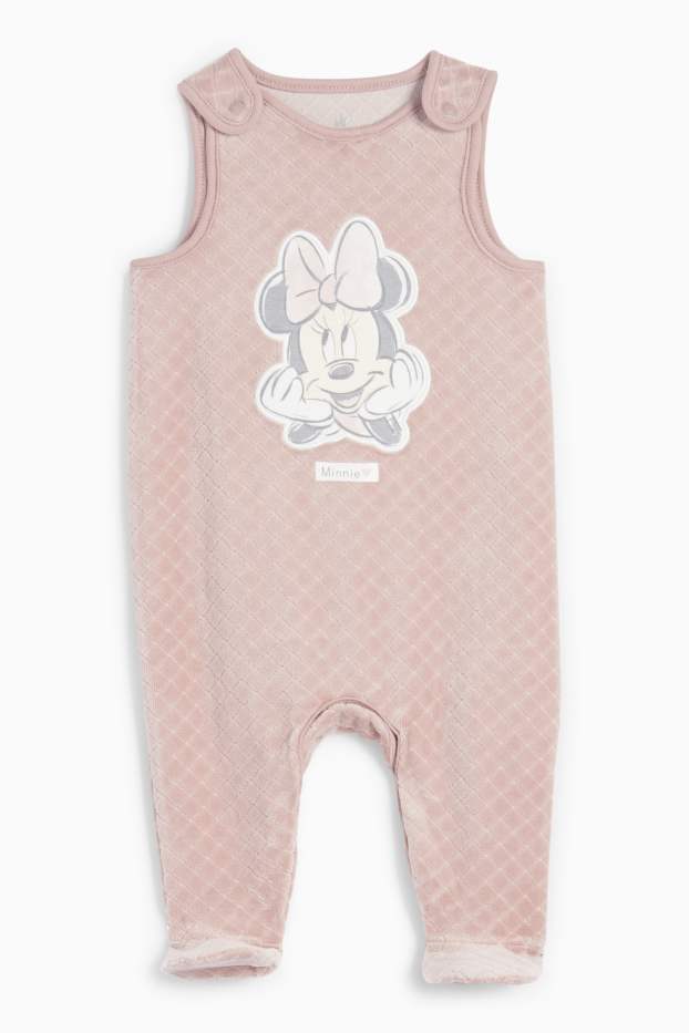 Bebeluși - fete - Minnie Mouse - set salopetă - 2 piese - alb / roz
